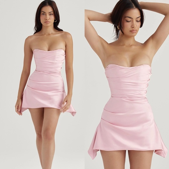 HOUSE OF CB 'Jasmine' Rose Pink Draped Strapless Corset Dress - Picture 4 of 13